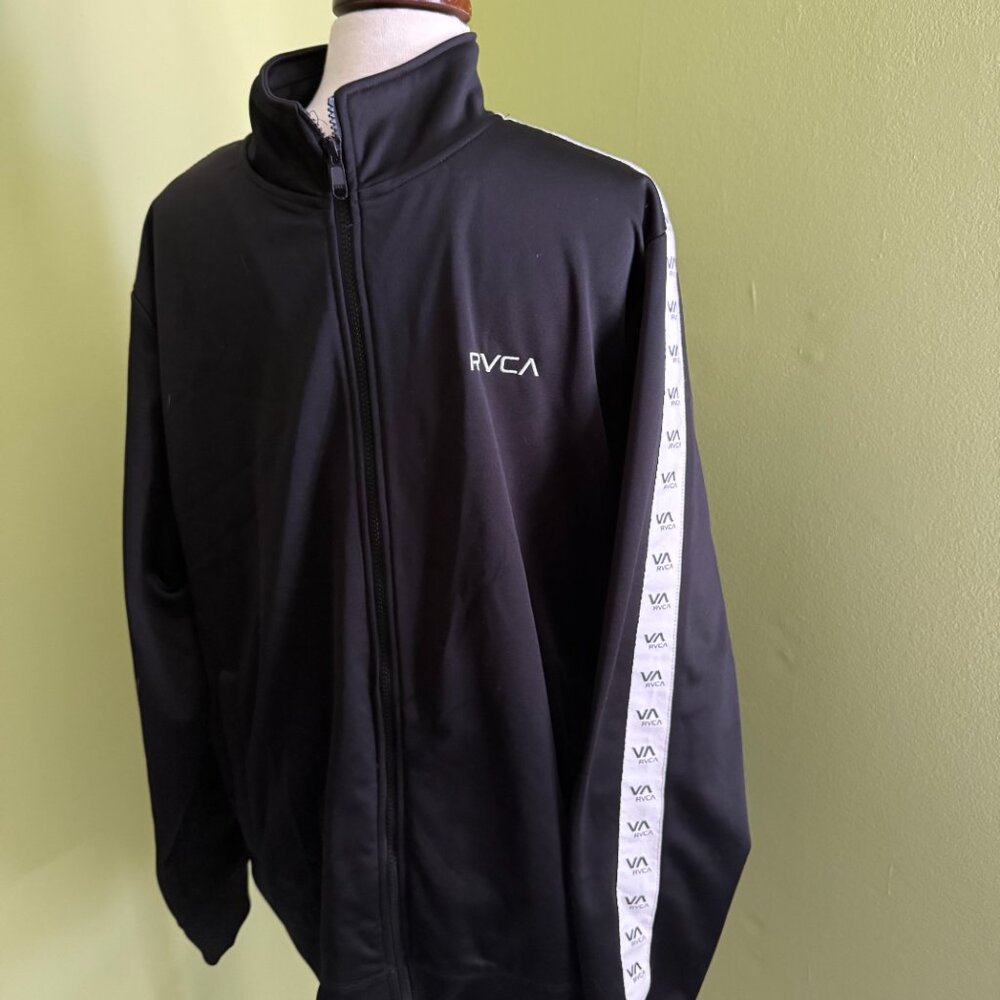 Men’s RVCA VA Black Track Jacket Full Zip Logo Sleeve Tape  Sized XL Never Worn